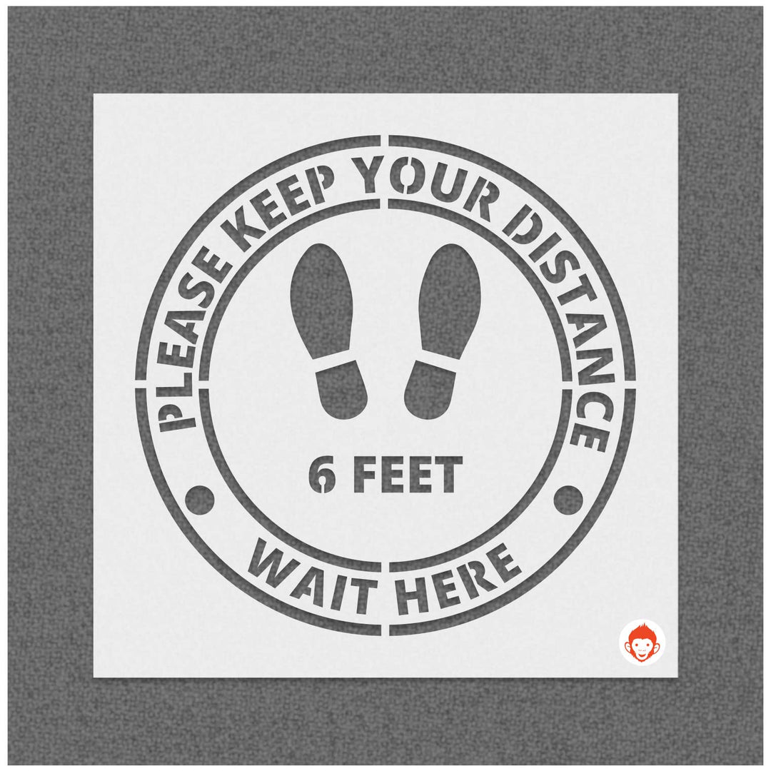 Please Keep your distance 6 feet wait here sign Stencil